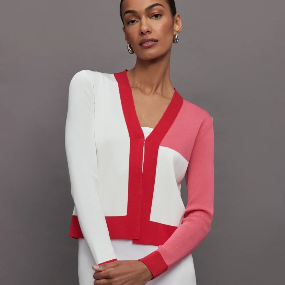 NWT Carbon38 Colorblock Cardigan, White/ Tomato Red/ Pink Lemonade, Size xs